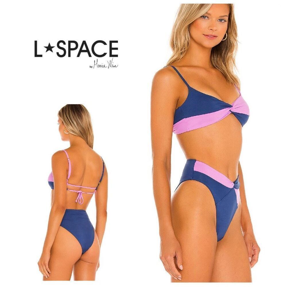 New. L*SPACE navy and lilac bikini set. XS. Retails $209